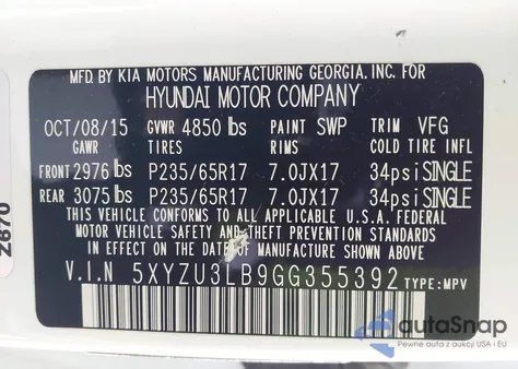 2016 Hyundai Santa Fe Sport 2.4L from USA, damaged, VIN 5XYZU3LB9GG355392